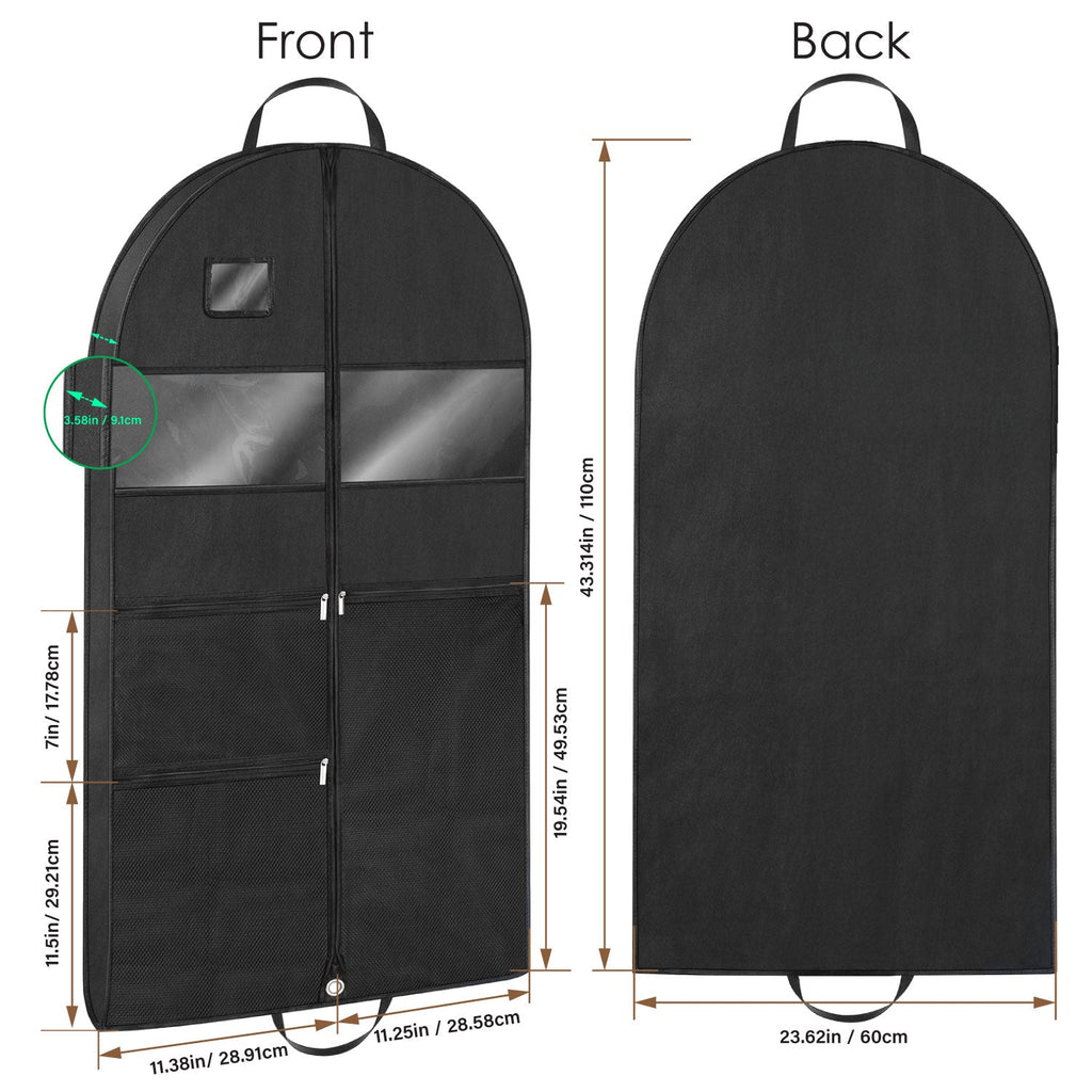 Mber 43" Garment Bags with 3 Zipper Pockets, Black