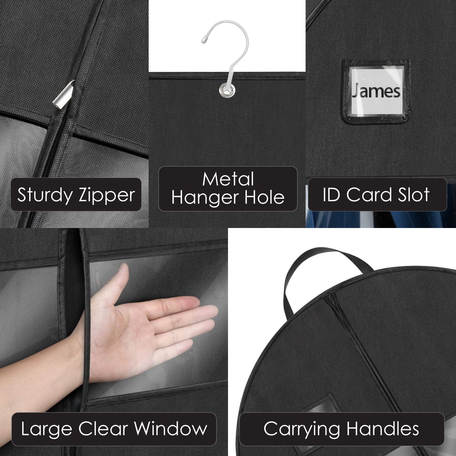 Mber 43" Garment Bags with 3 Zipper Pockets, Black