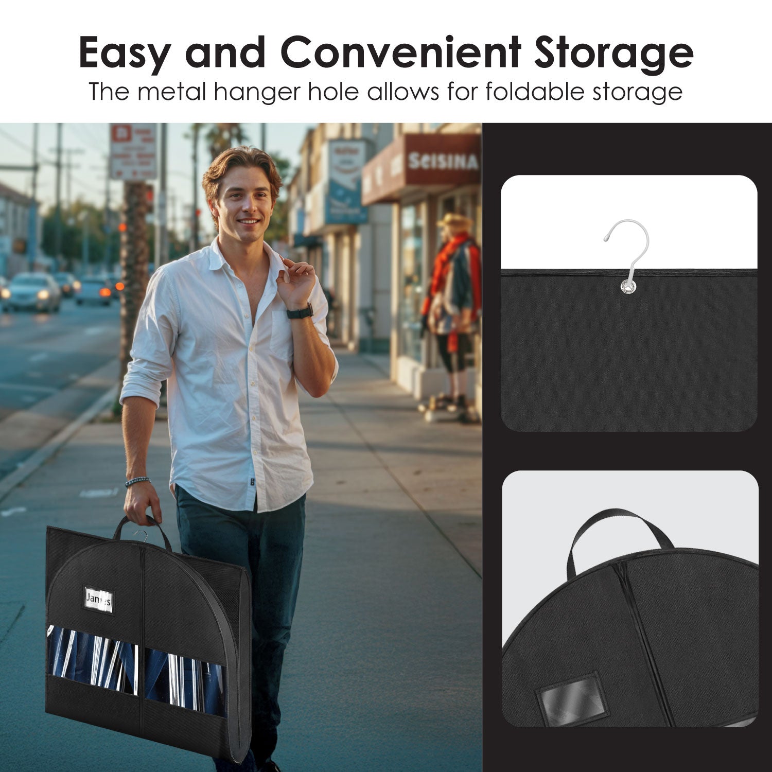 Mber 43" Garment Bags with 3 Zipper Pockets, Black