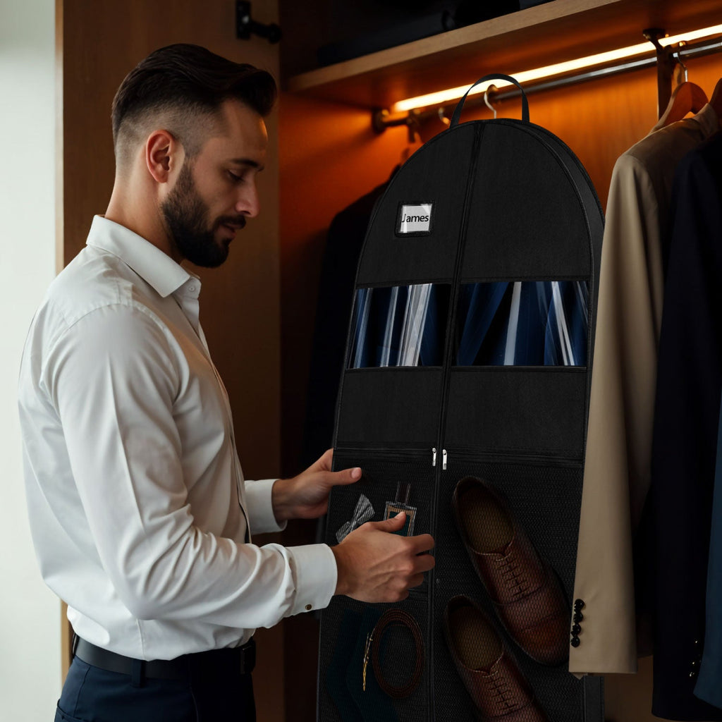 Mber 43" Garment Bags with 3 Zipper Pockets, Black
