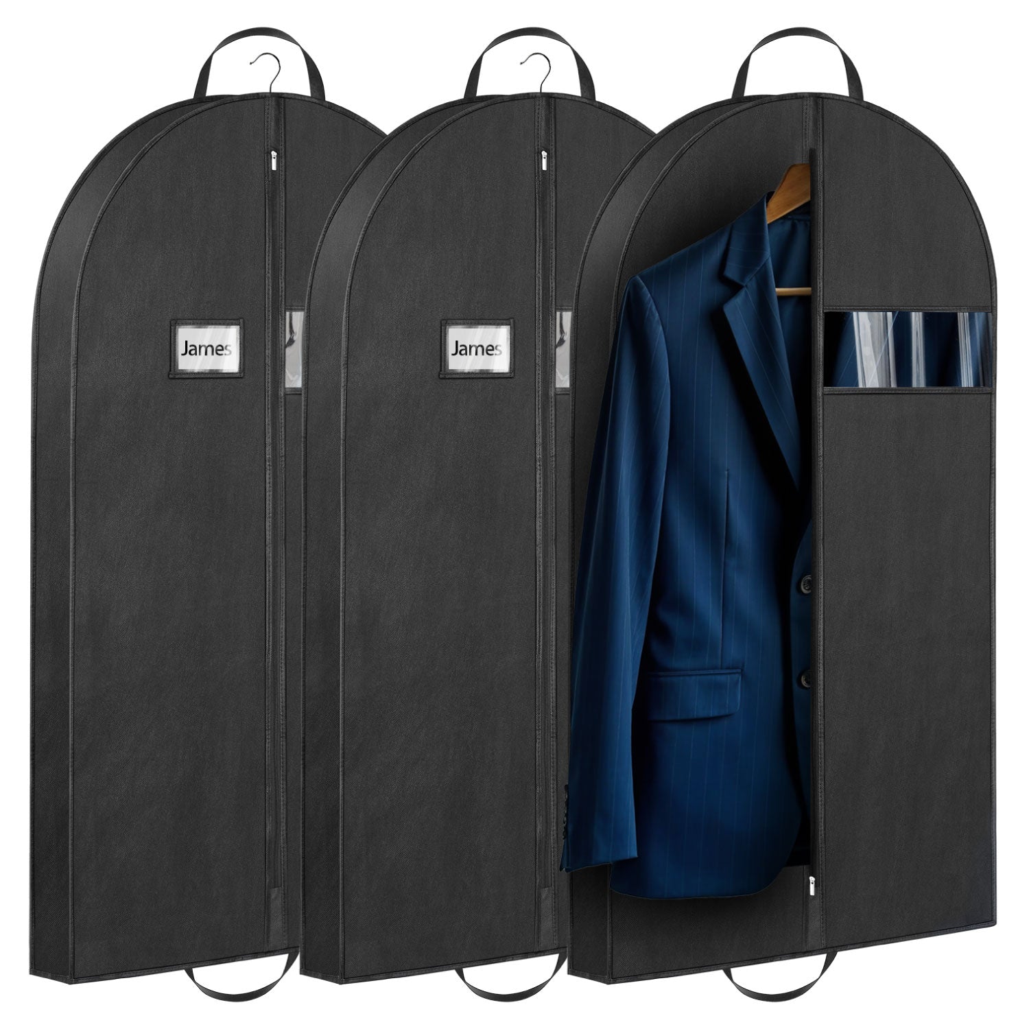 Mber 3-Pack 43" Garment Bag with Visible Transparent Window, Black