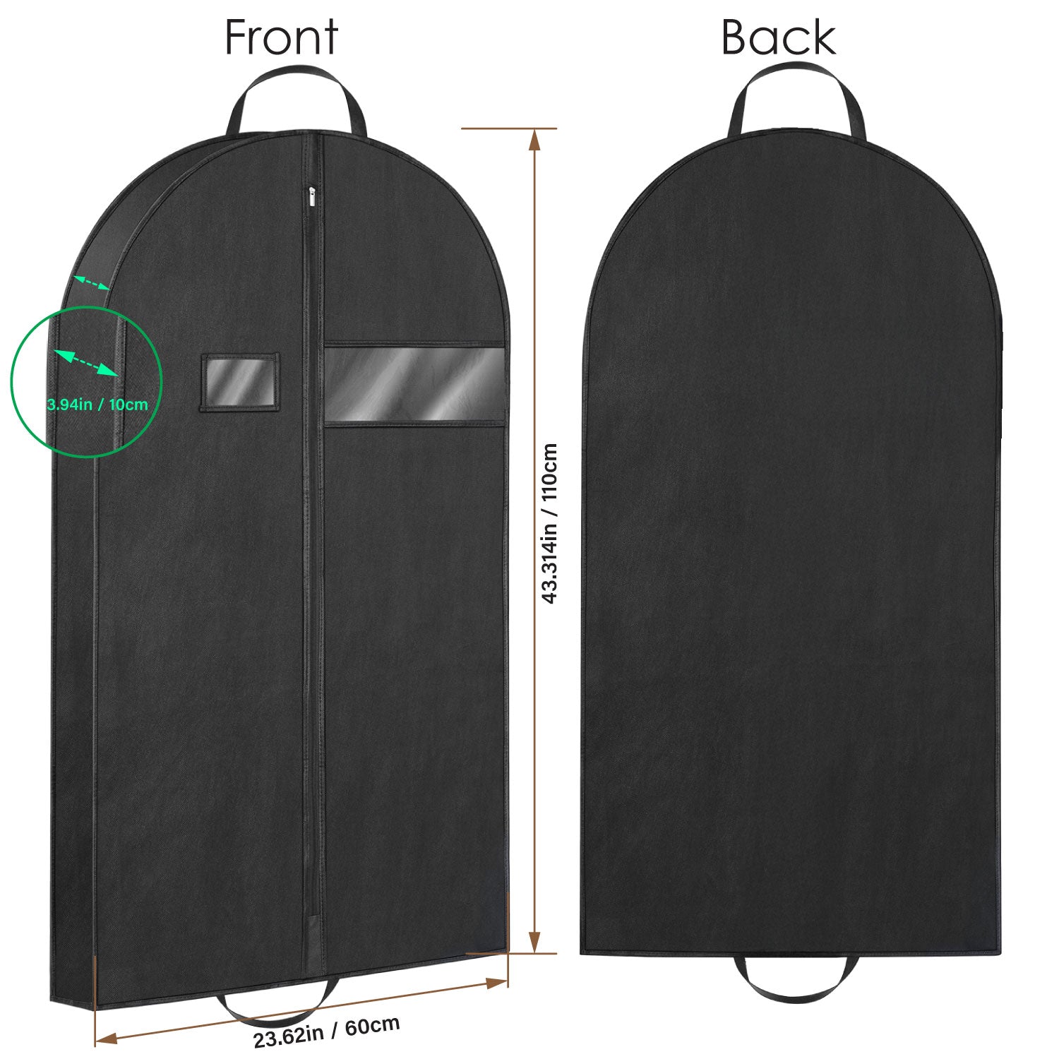 Mber 3-Pack 43" Garment Bag with Visible Transparent Window, Black