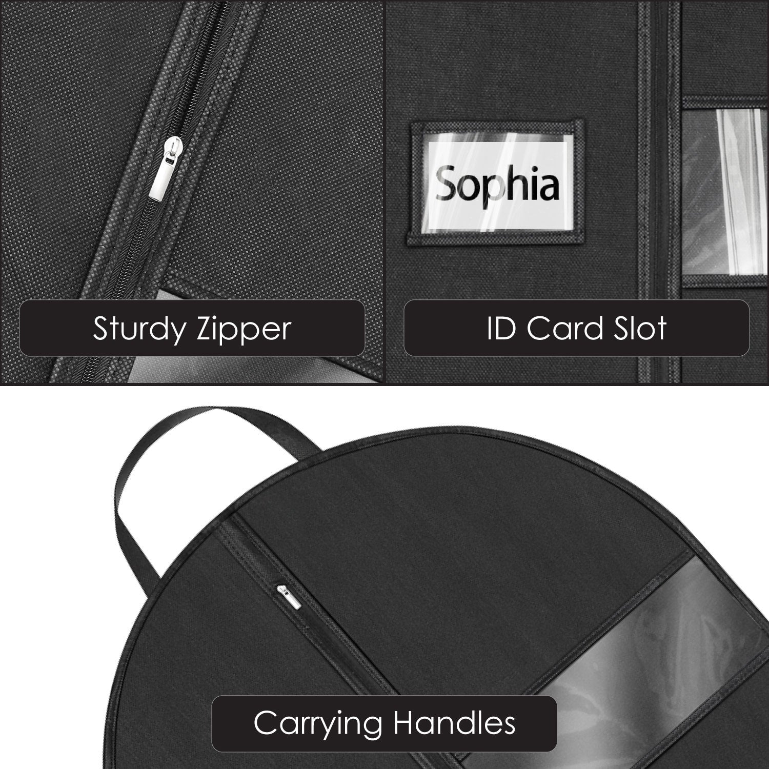 Mber 3-Pack 43" Garment Bag with Visible Transparent Window, Black