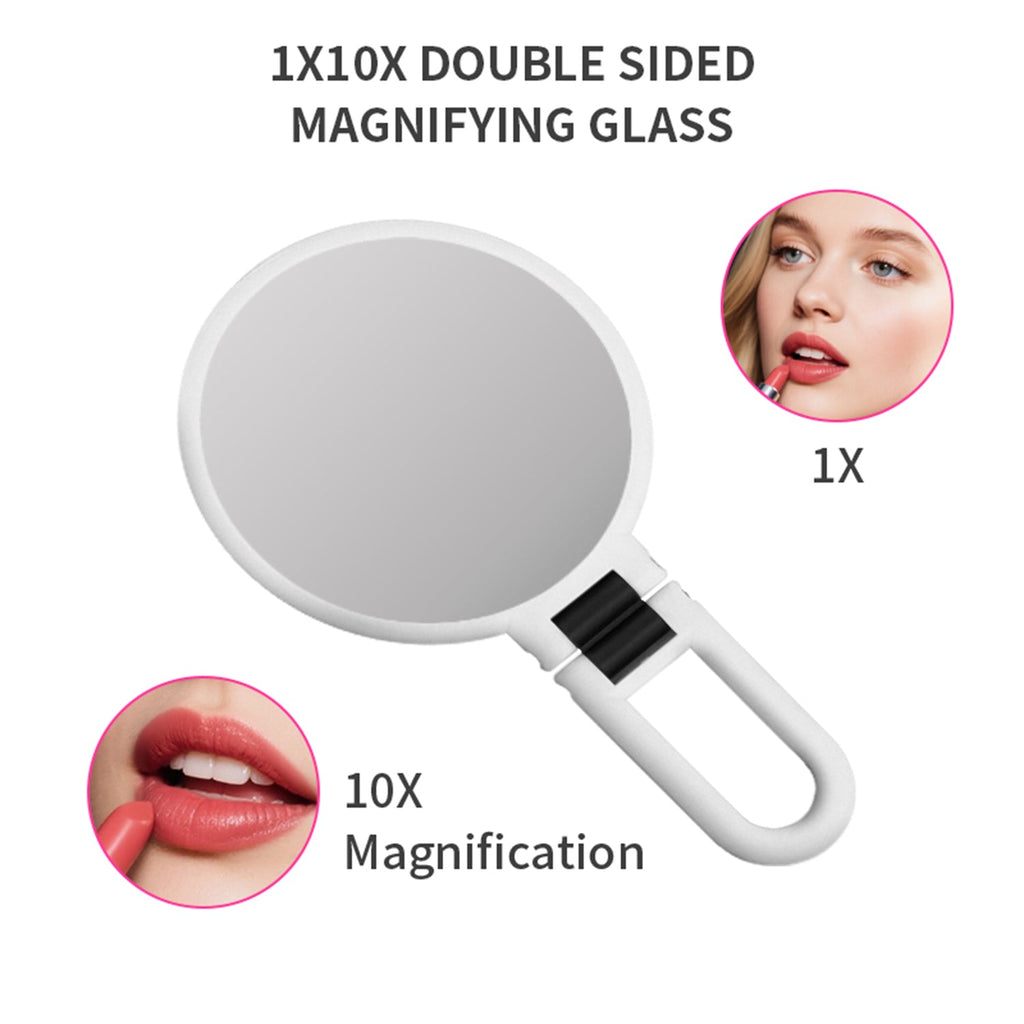 Mber Foldable Handheld Makeup Mirror with 2-Sided 1X 10X Magnifying Mirror