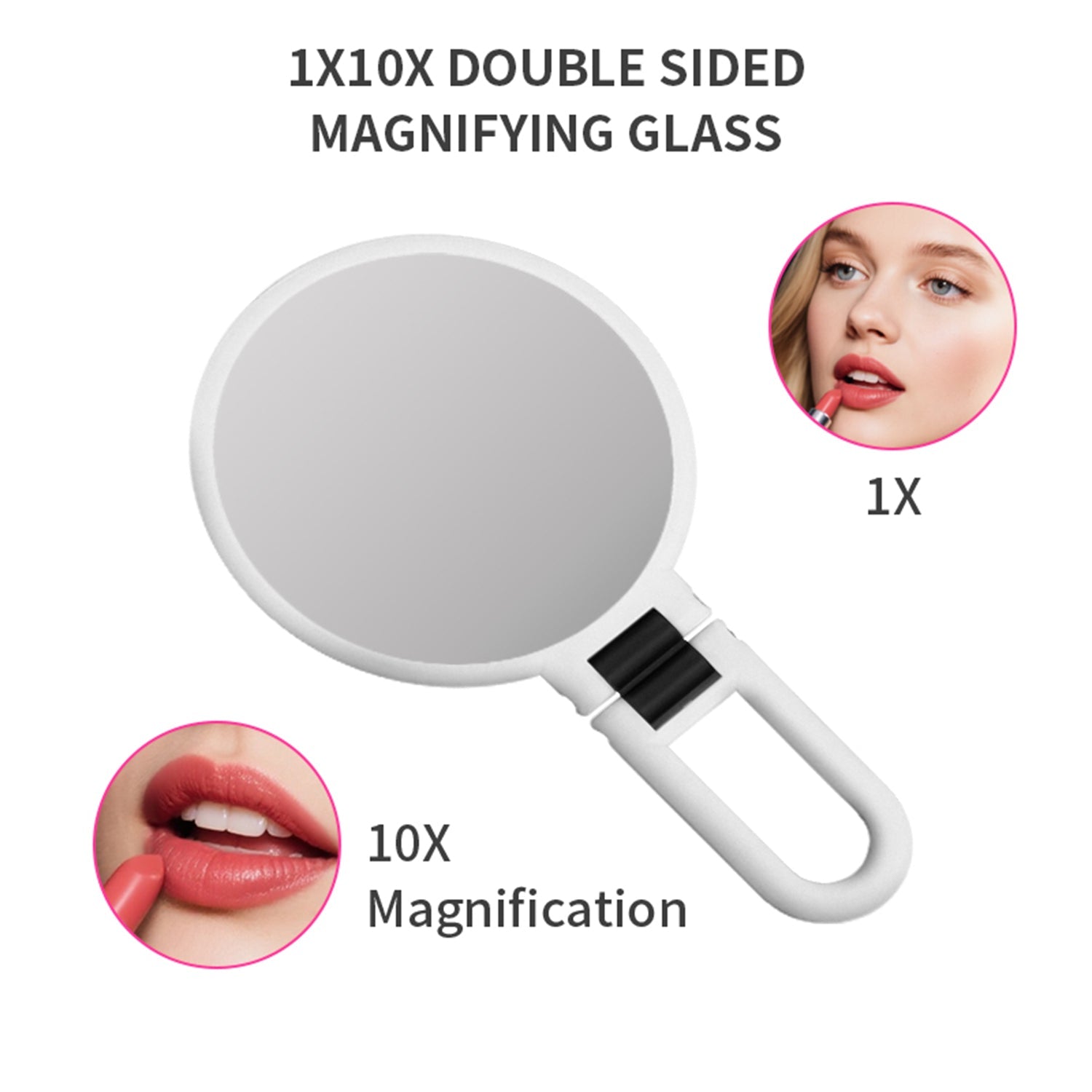 Mber Foldable Handheld Makeup Mirror with 2-Sided 1X 10X Magnifying Mirror