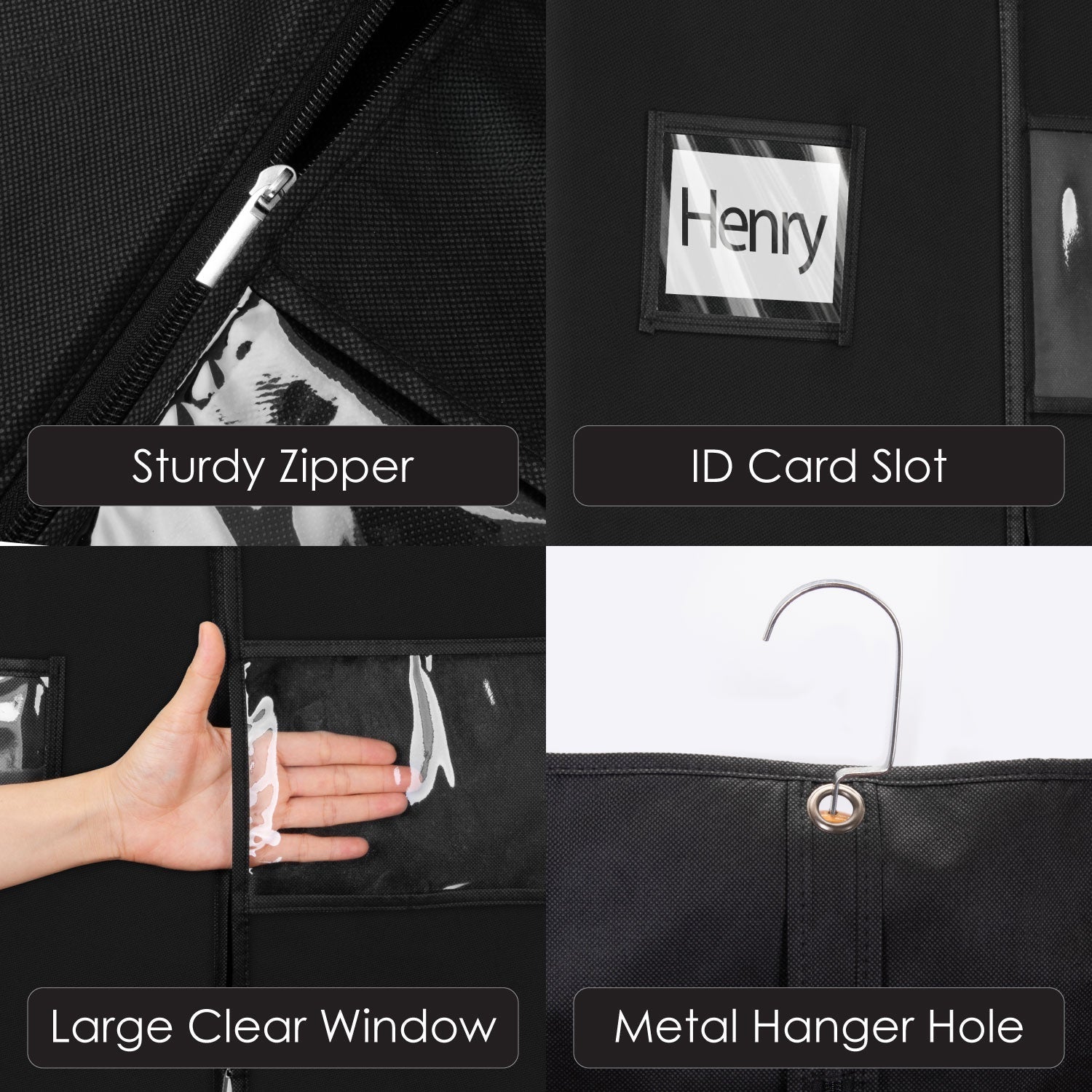 Mber 47" Garment Bag with Visible Transparent Window, Black