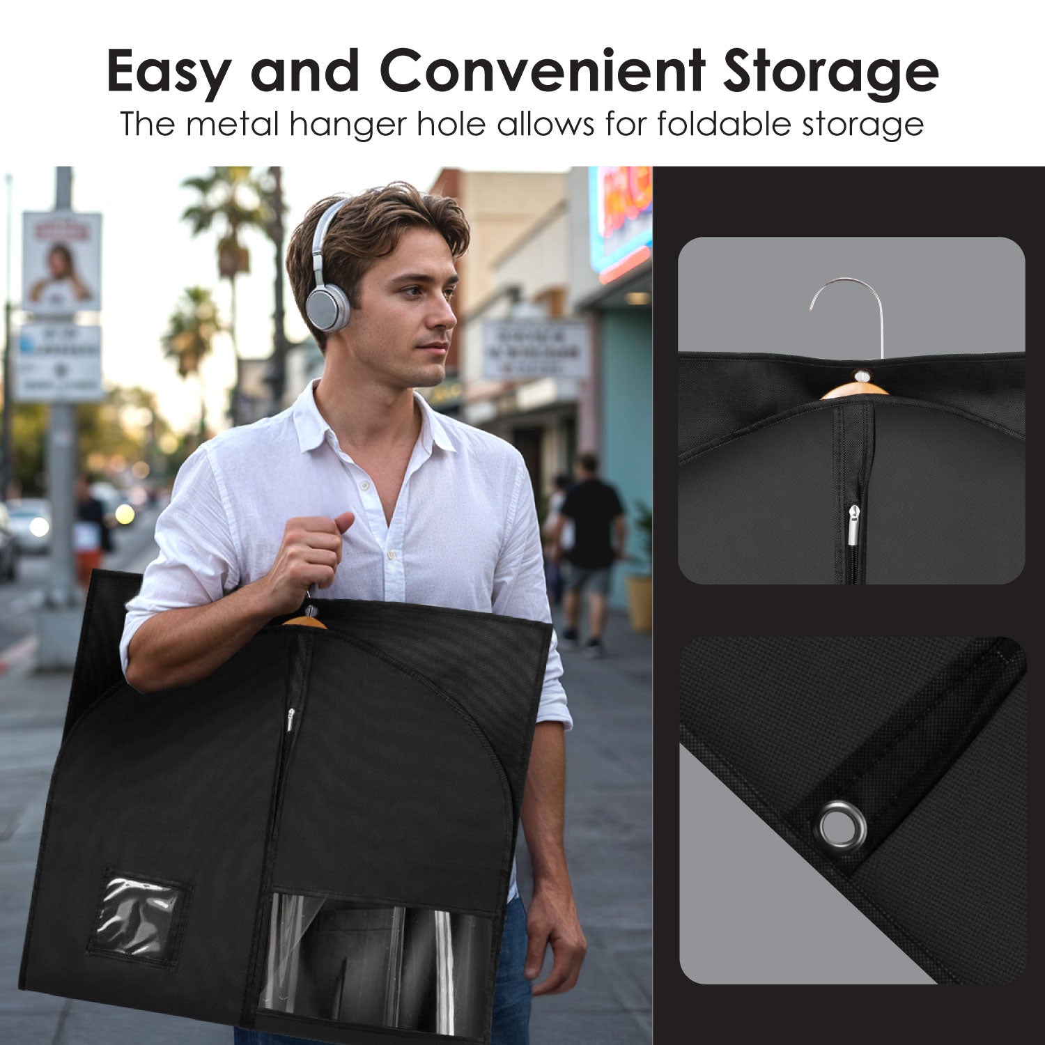 Mber 47" Garment Bag with Visible Transparent Window, Black