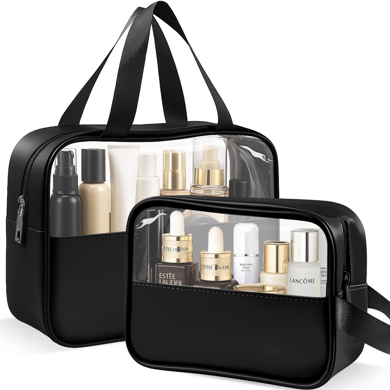 Mber 2-Pack TSA Approved Clear Travel Makeup Bag, Black