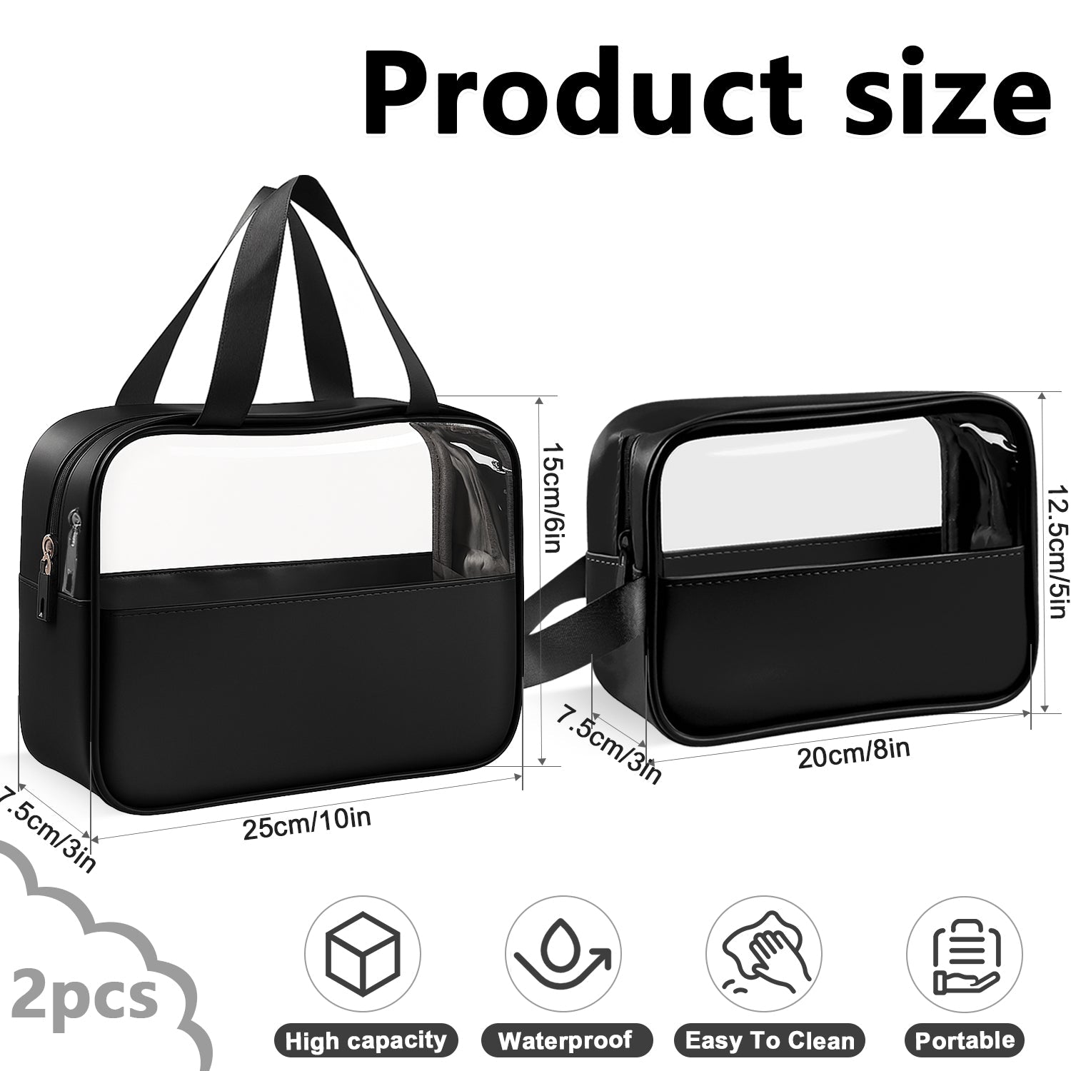 Mber 2-Pack TSA Approved Clear Travel Makeup Bag, Black