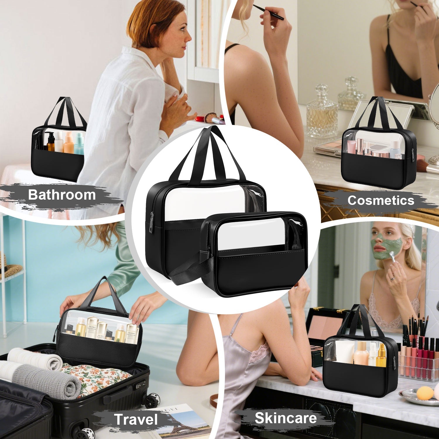 Mber 2-Pack TSA Approved Clear Travel Makeup Bag, Black