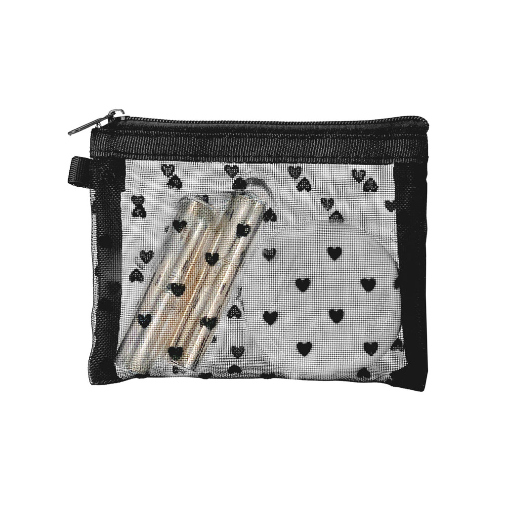 Mber Small Mesh Cosmetic Makeup Pouch with Zipper, Black