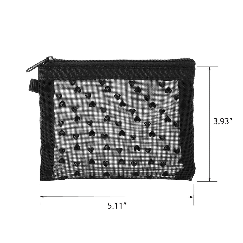 Mber Small Mesh Cosmetic Makeup Pouch with Zipper, Black