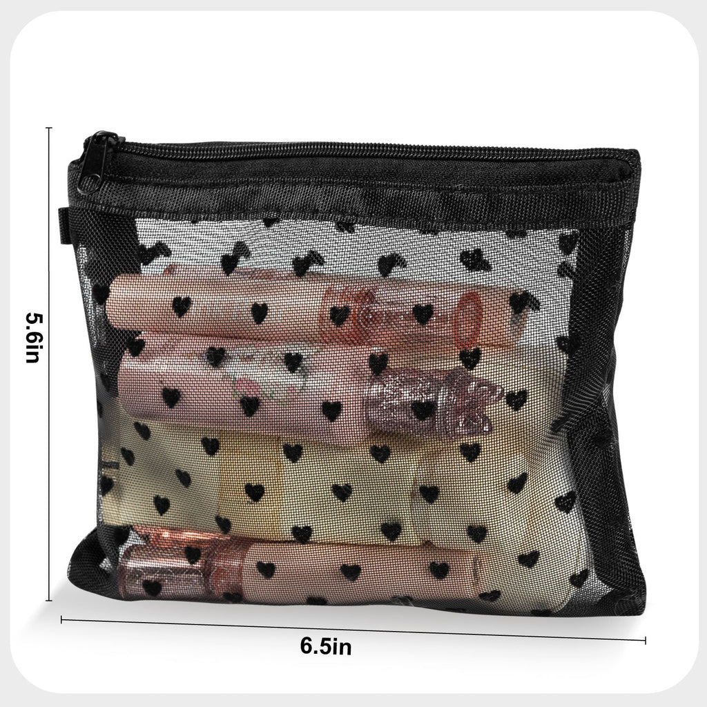Mber Medium Mesh Cosmetic Makeup Pouch with Zipper, Black