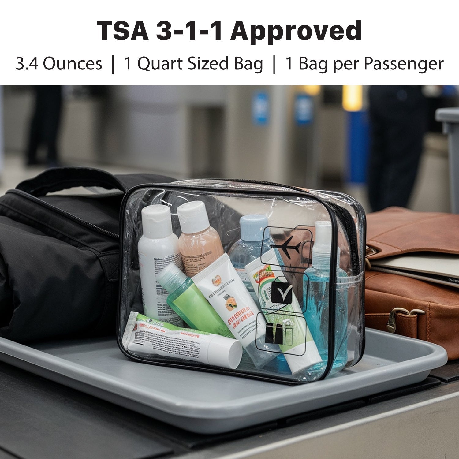 Mber TSA Approved Clear Travel Toiletry Bag, Black