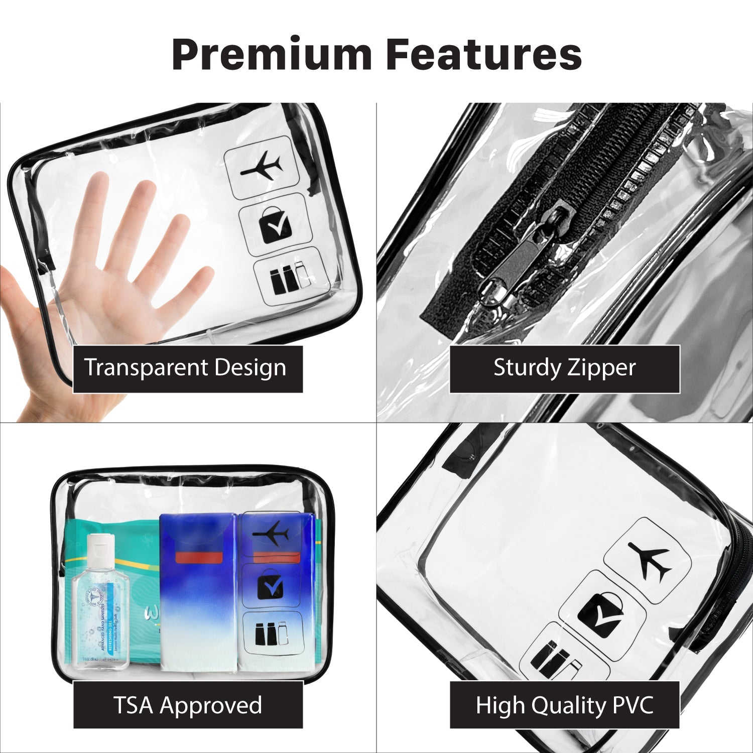 Mber TSA Approved Clear Travel Toiletry Bag, Black