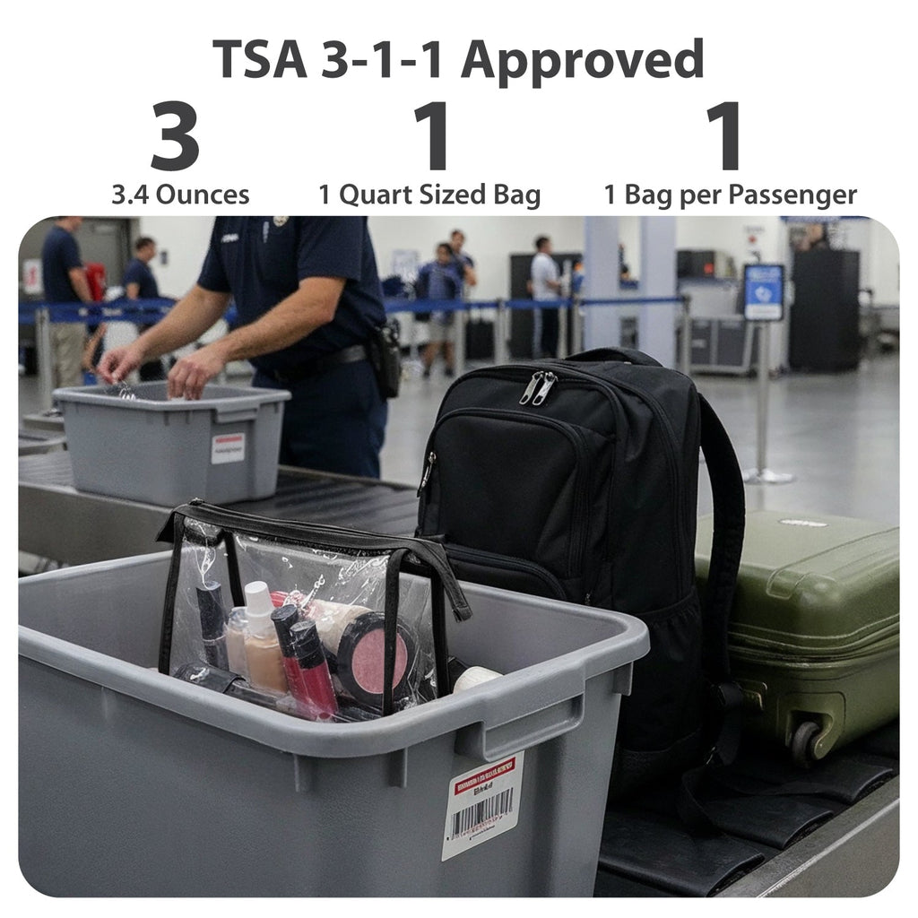 Mber 3-Pack TSA Approved Clear Travel Makeup Bag, Black