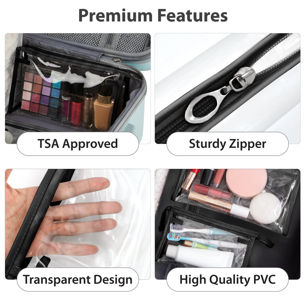Mber 3-Pack TSA Approved Clear Travel Makeup Bag, Black