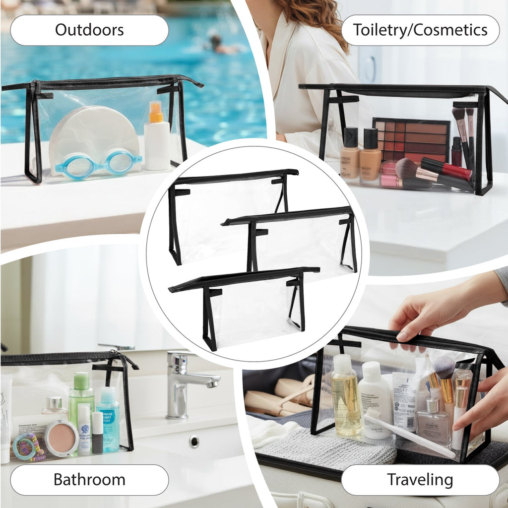 Mber 3-Pack TSA Approved Clear Travel Makeup Bag, Black