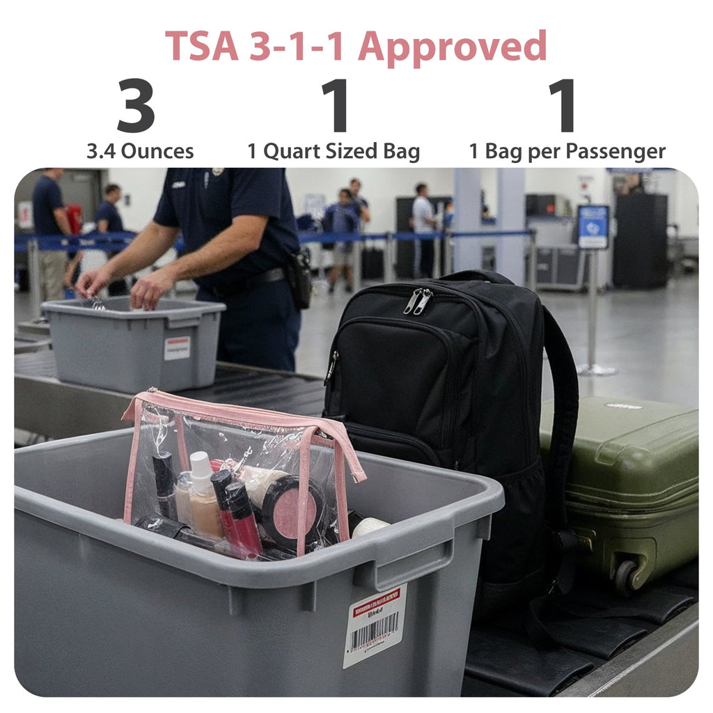 Mber 3-Pack TSA Approved Clear Travel Makeup Bag, Pink