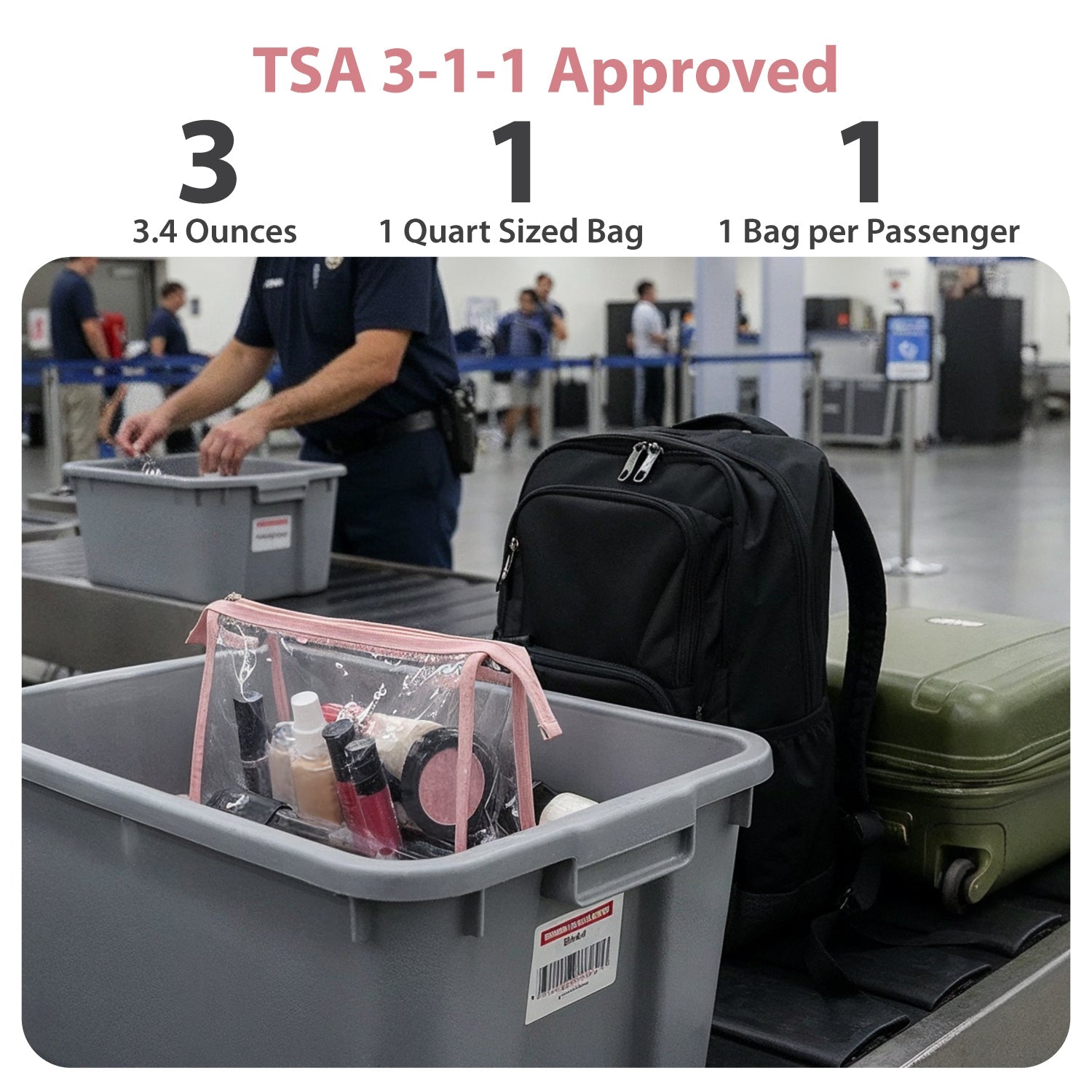 Mber 3-Pack TSA Approved Clear Travel Makeup Bag, Pink