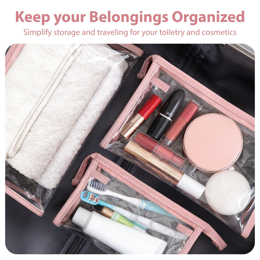 Mber 3-Pack TSA Approved Clear Travel Makeup Bag, Pink