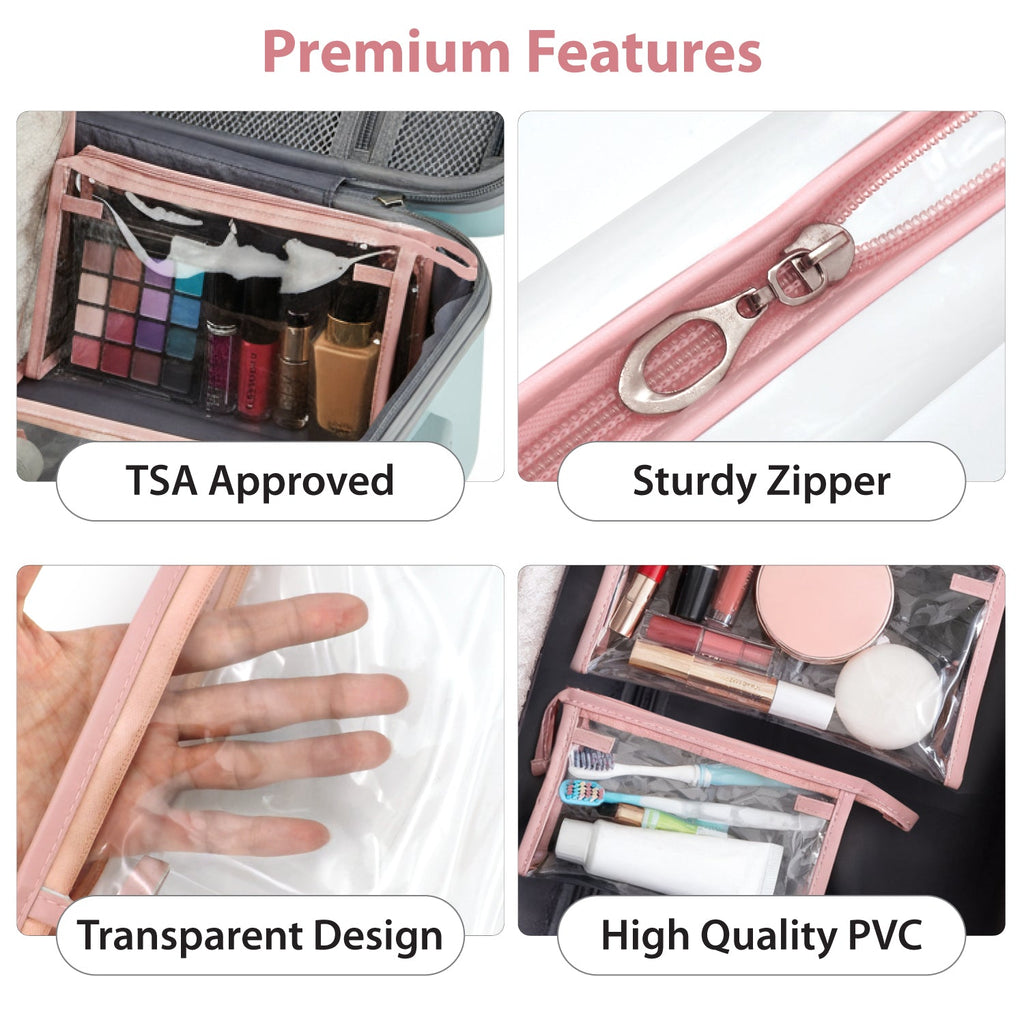 Mber 3-Pack TSA Approved Clear Travel Makeup Bag, Pink