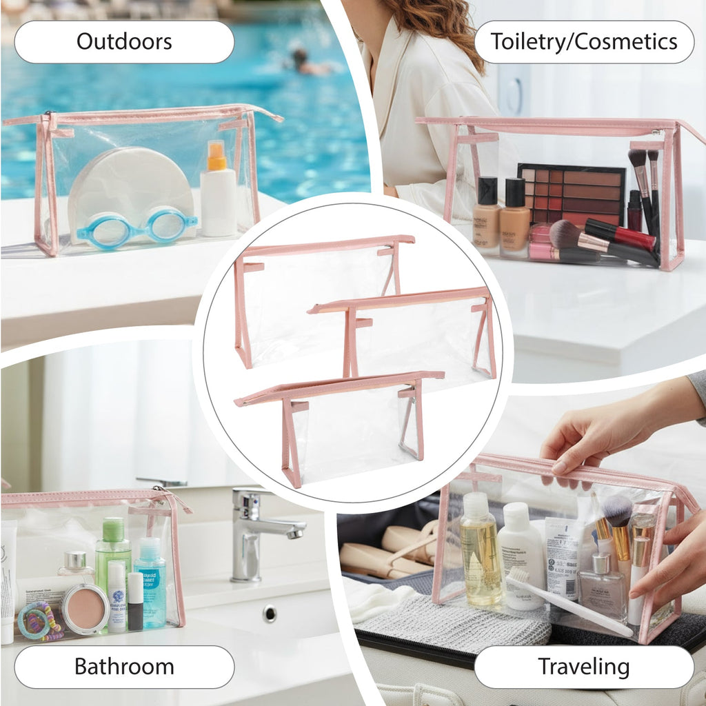 Mber 3-Pack TSA Approved Clear Travel Makeup Bag, Pink