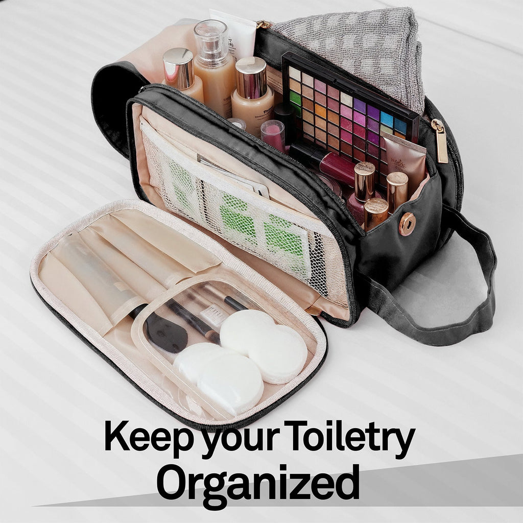 Mber Travel Makeup Bag with Compartments, Black