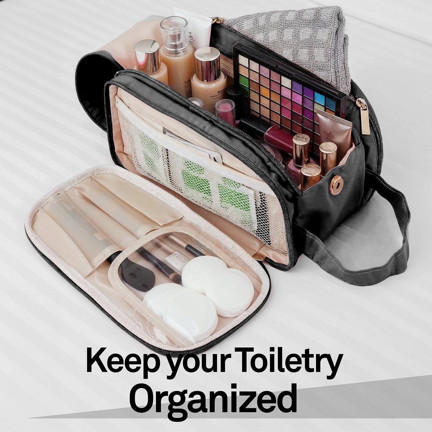 Mber Travel Makeup Bag with Compartments, Black