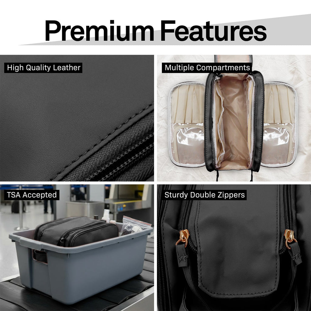 Mber Travel Makeup Bag with Compartments, Black