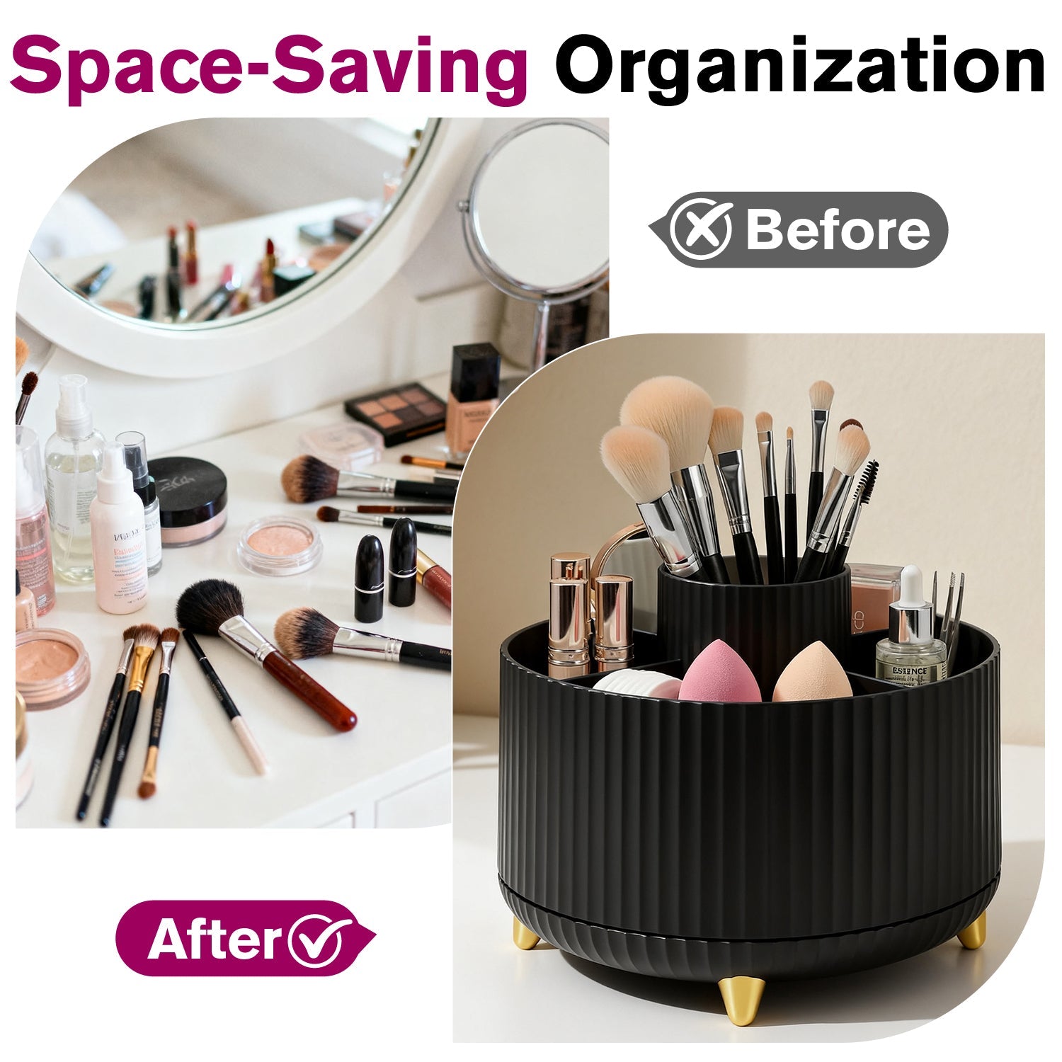 Mber Makeup Brush Holder Organizer with 360° Rotating Base