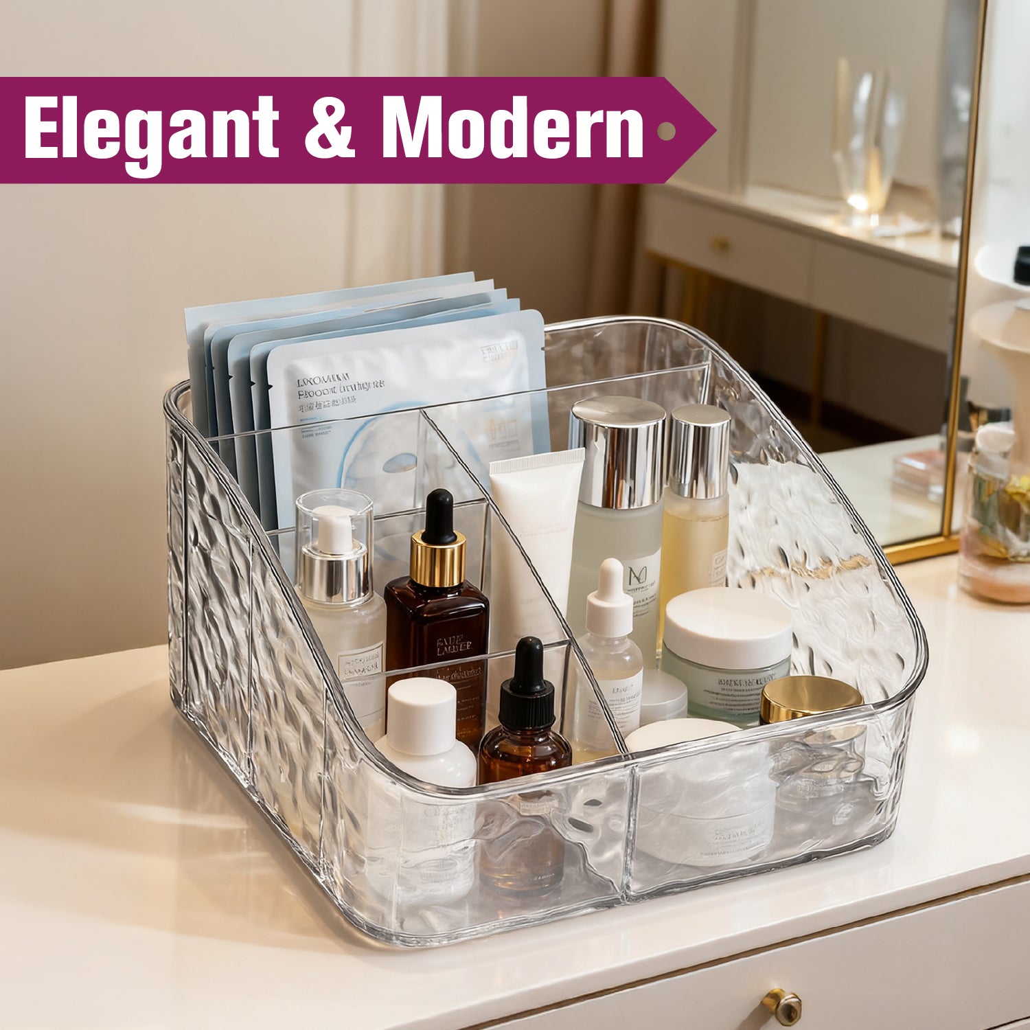 Mber Acrylic Makeup Organizer Countertop with 5 Compartments