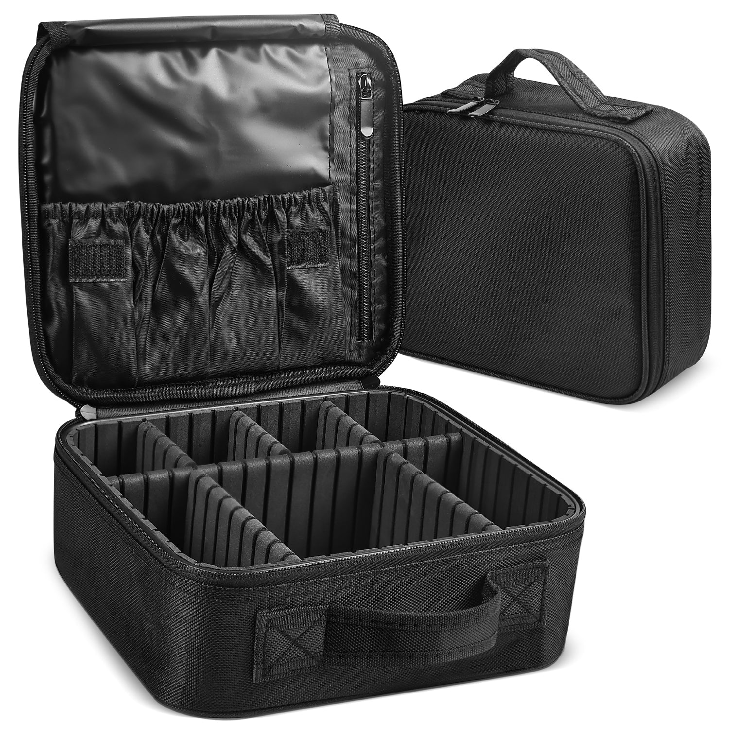 Mber Cosmetic Makeup Train Case with Adjustable Dividers, Black