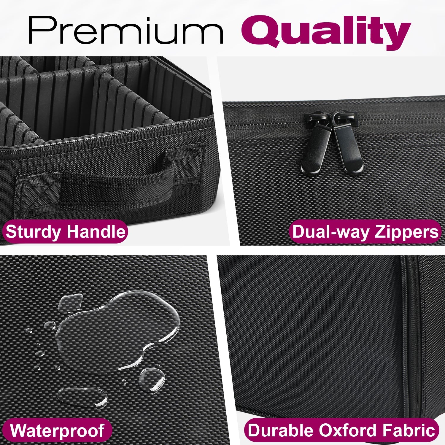 Mber Cosmetic Makeup Train Case with Adjustable Dividers, Black