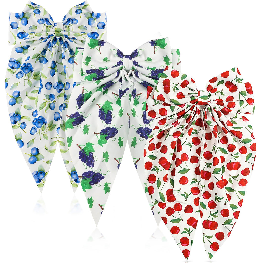 Mber 3 Pack Fruit Print Hair Bow Barrettes, Cherry & Blueberry & Grape