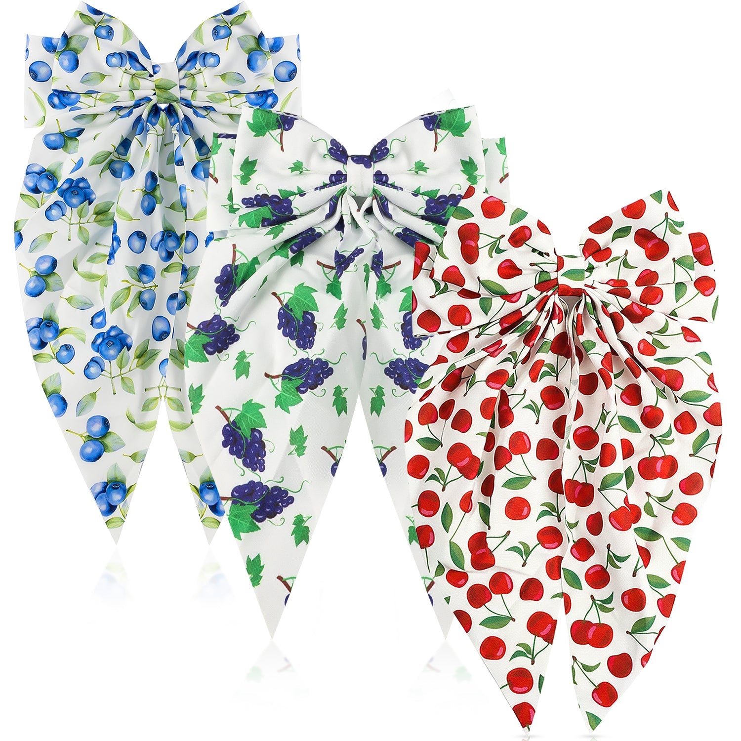 Mber 3 Pack Fruit Print Hair Bow Barrettes, Cherry & Blueberry & Grape