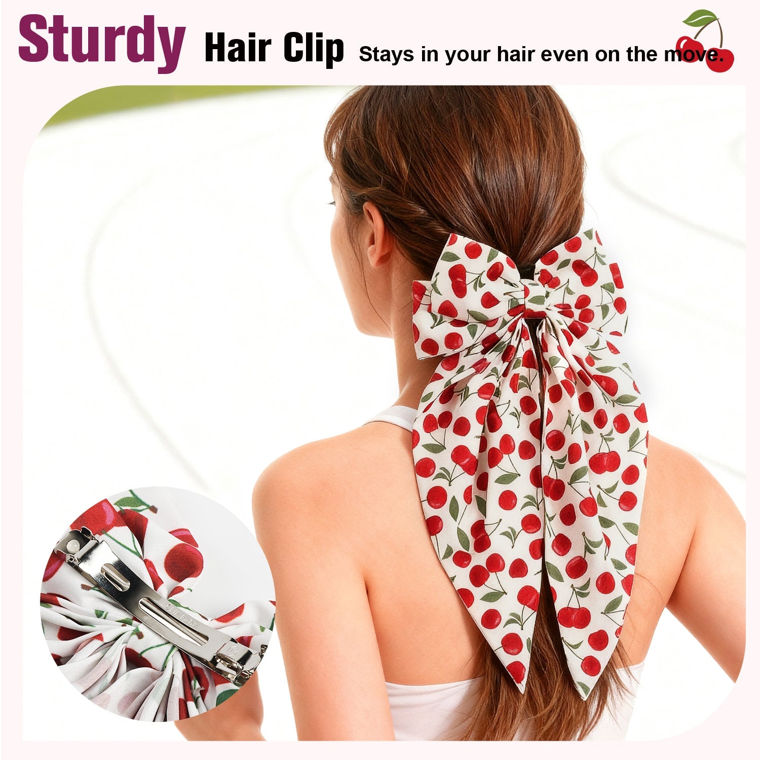 Mber 3 Pack Fruit Print Hair Bow Barrettes, Cherry & Blueberry & Grape