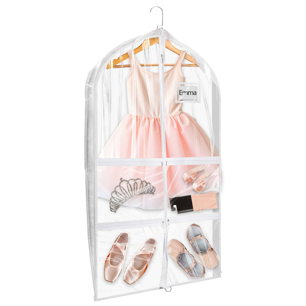 Mber 39" Dance Garment Bags with 4 Medium Clear Zipper Pockets, Clear