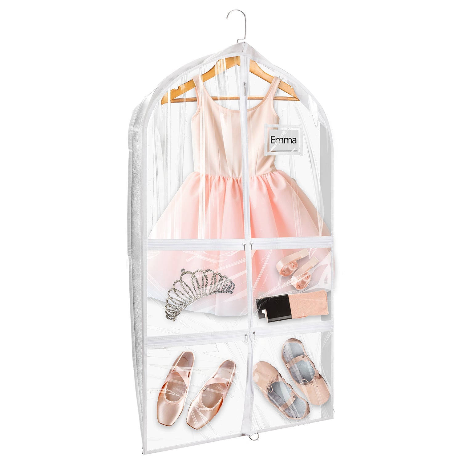 Mber 39" Dance Garment Bags with 4 Medium Clear Zipper Pockets, Clear