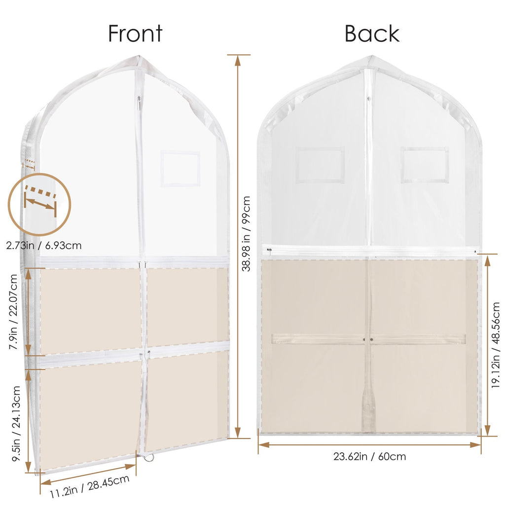 Mber 39" Dance Garment Bags with 4 Medium Clear Zipper Pockets, Clear