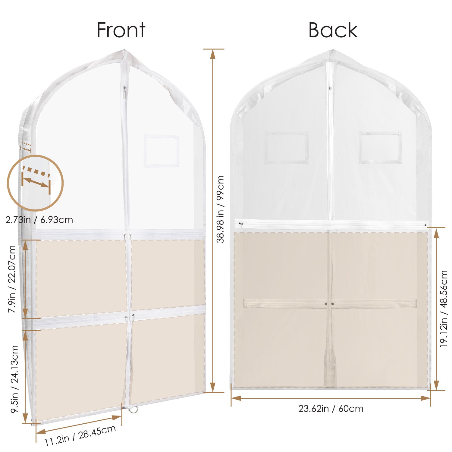 Mber 39" Dance Garment Bags with 4 Medium Clear Zipper Pockets, Clear
