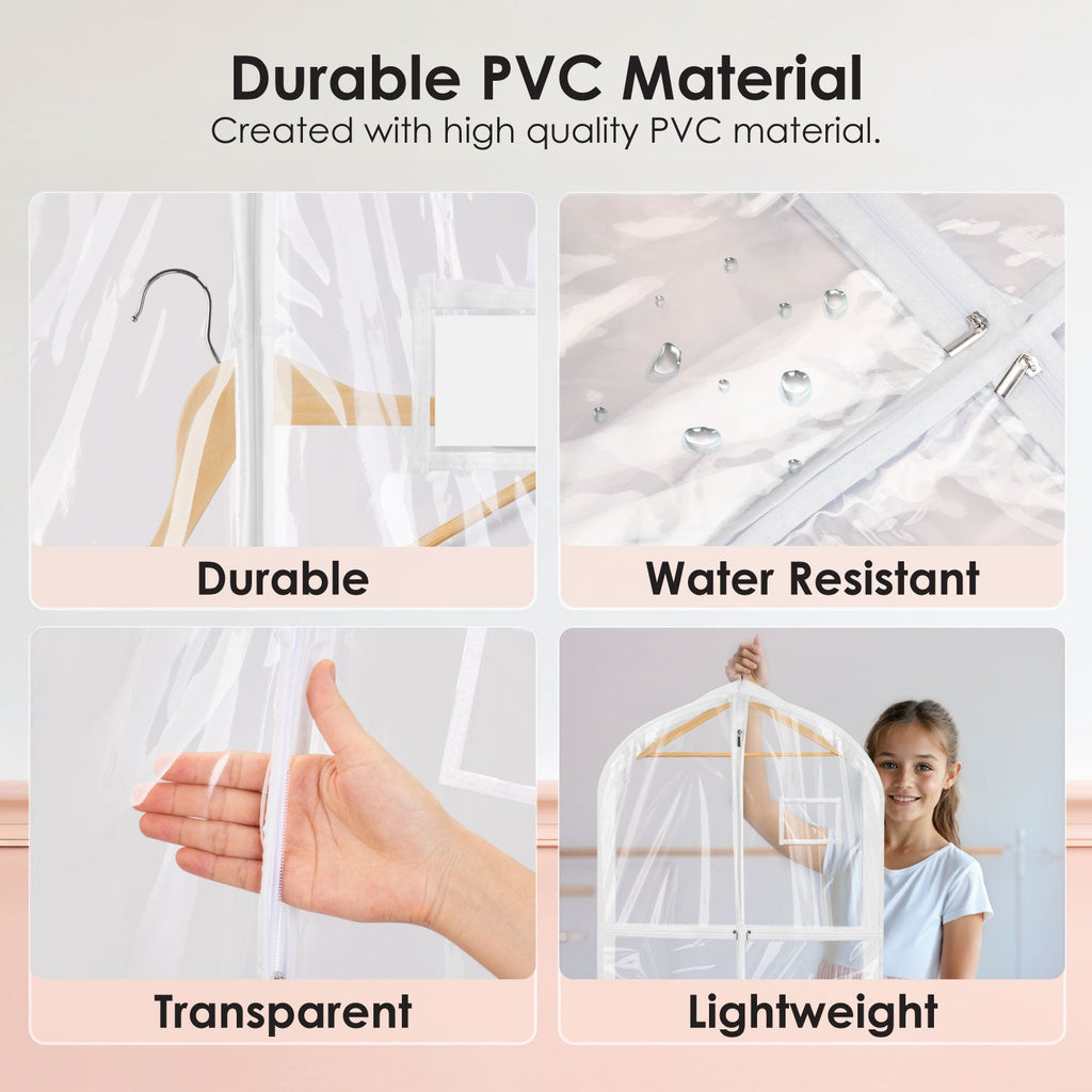 Mber 39" Dance Garment Bags with 4 Medium Clear Zipper Pockets, Clear
