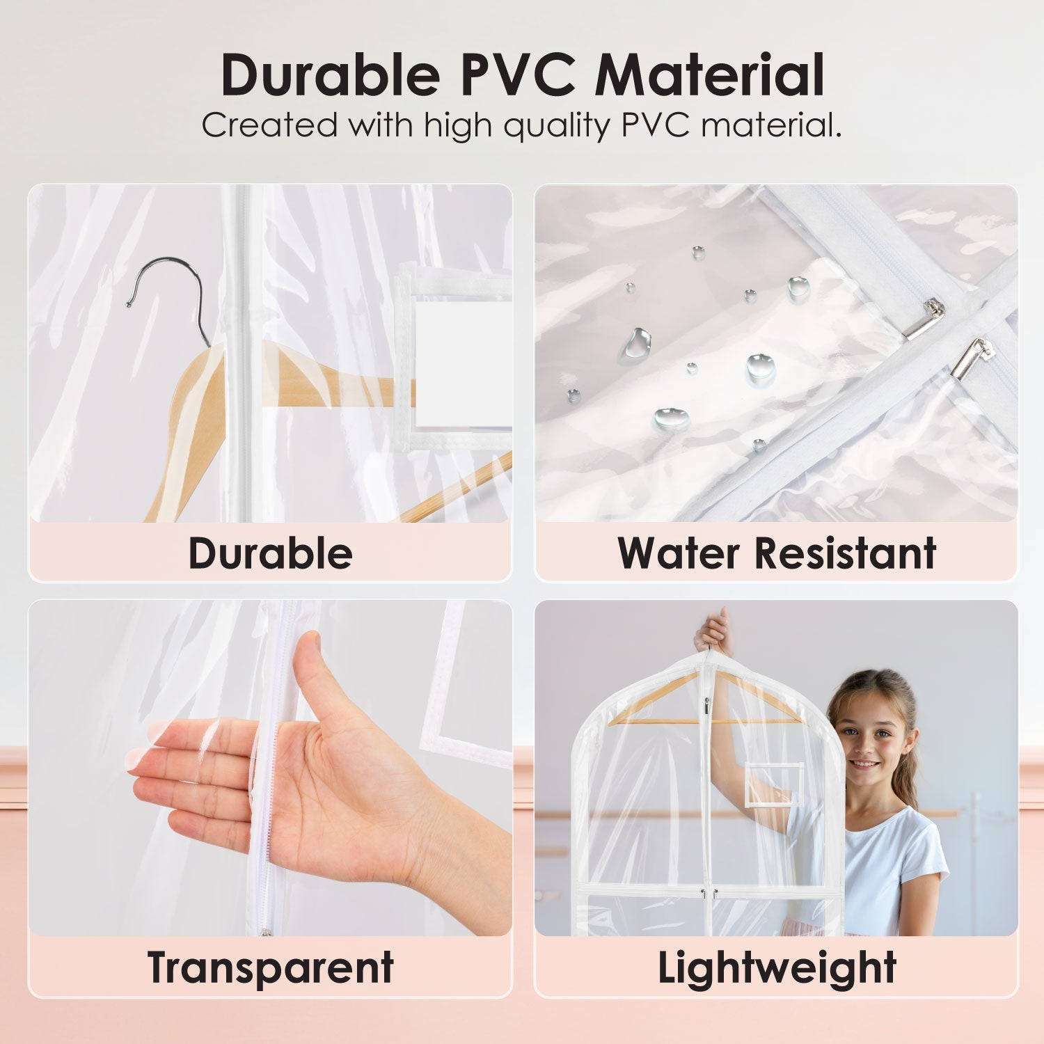Mber 39" Dance Garment Bags with 4 Medium Clear Zipper Pockets, Clear