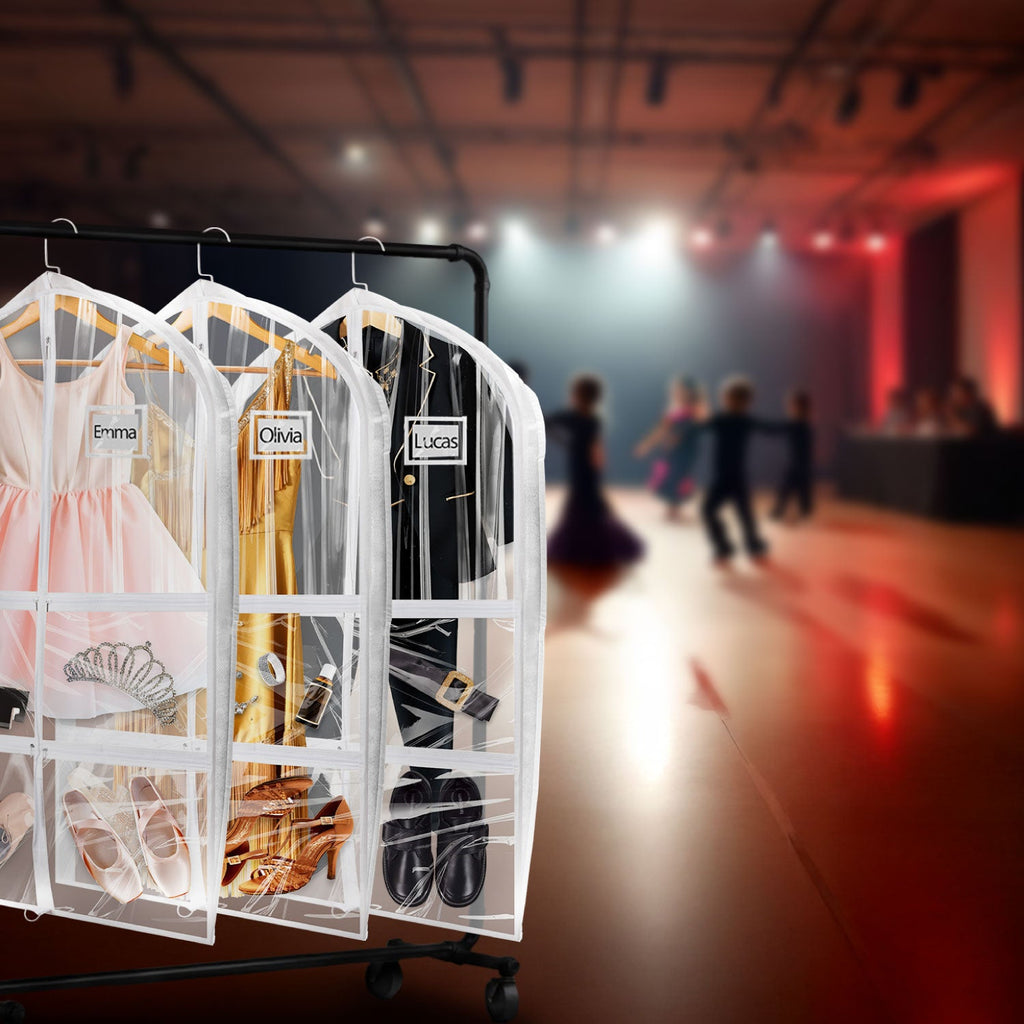 Mber 39" Dance Garment Bags with 4 Medium Clear Zipper Pockets, Clear