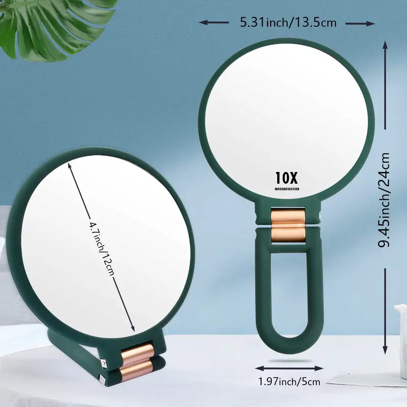 Mber Foldable Handheld Makeup Mirror with 2-Sided 1X 10X Magnifying Mirror