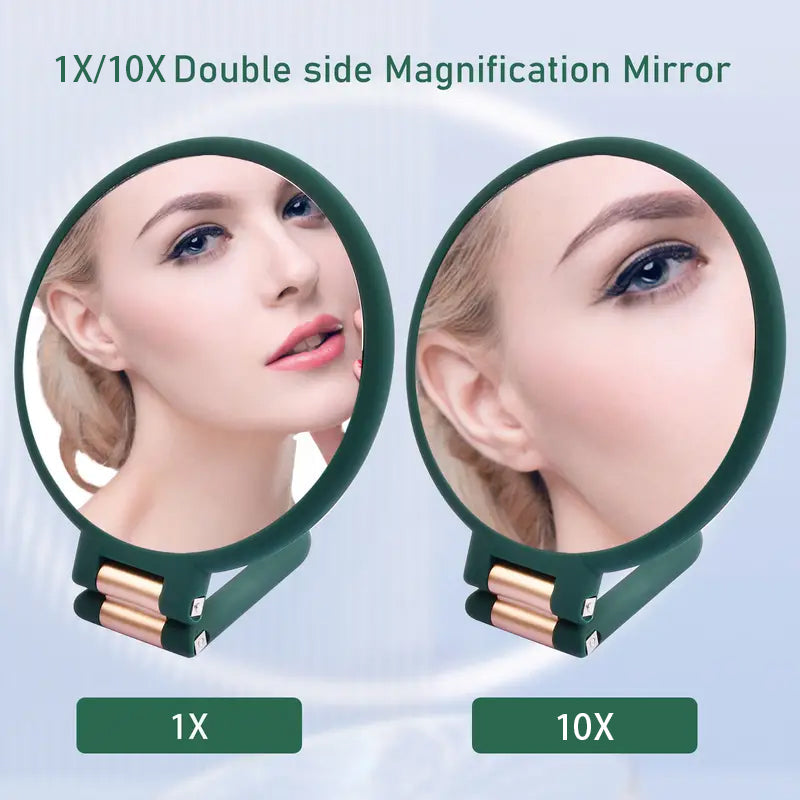 Mber Foldable Handheld Makeup Mirror with 2-Sided 1X 10X Magnifying Mirror