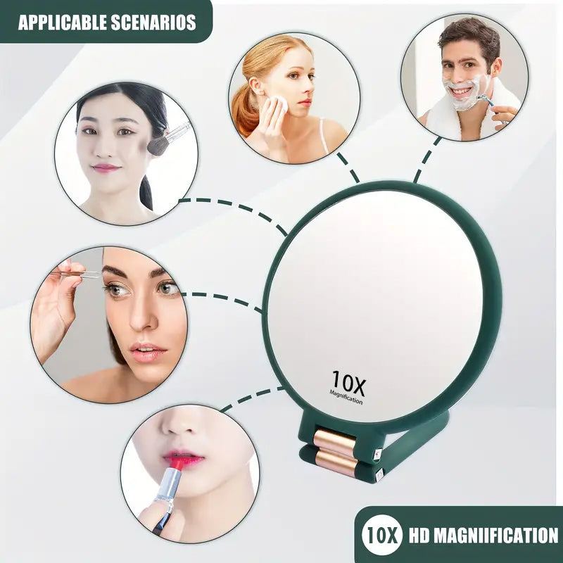 Mber Foldable Handheld Makeup Mirror with 2-Sided 1X 10X Magnifying Mirror