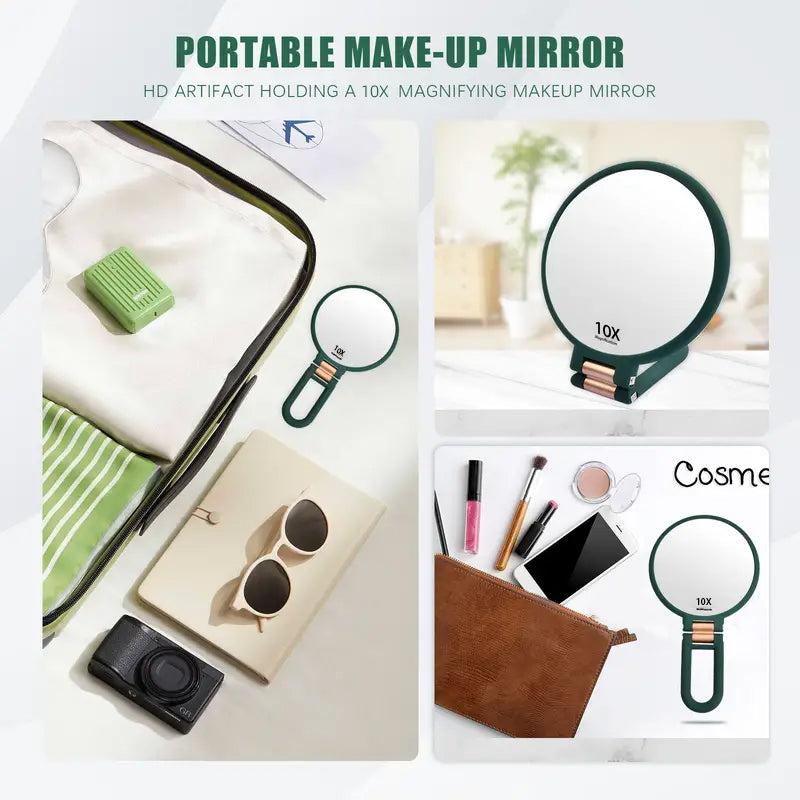 Mber Foldable Handheld Makeup Mirror with 2-Sided 1X 10X Magnifying Mirror
