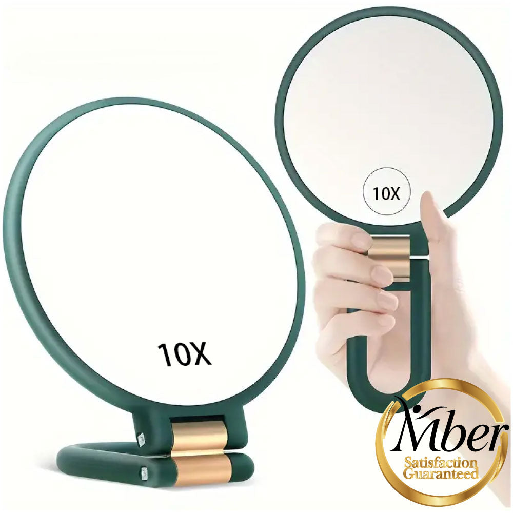 Mber Foldable Handheld Makeup Mirror with 2-Sided 1X 10X Magnifying Mirror