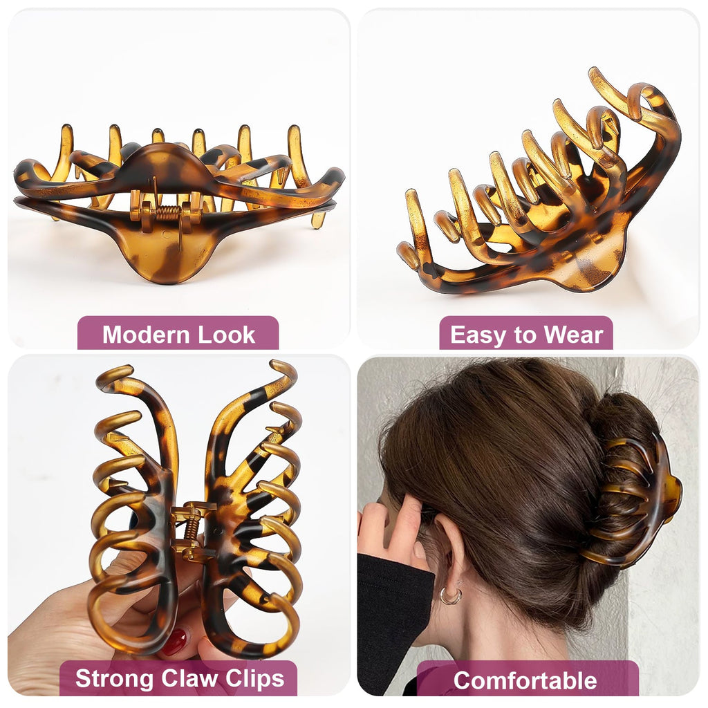 Mber Large Octopus Hair Claw Clips, Assorted Tortoise Brown